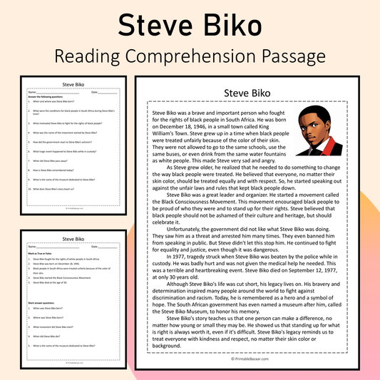 Steve Biko | Reading Comprehension Passage Printable Activity