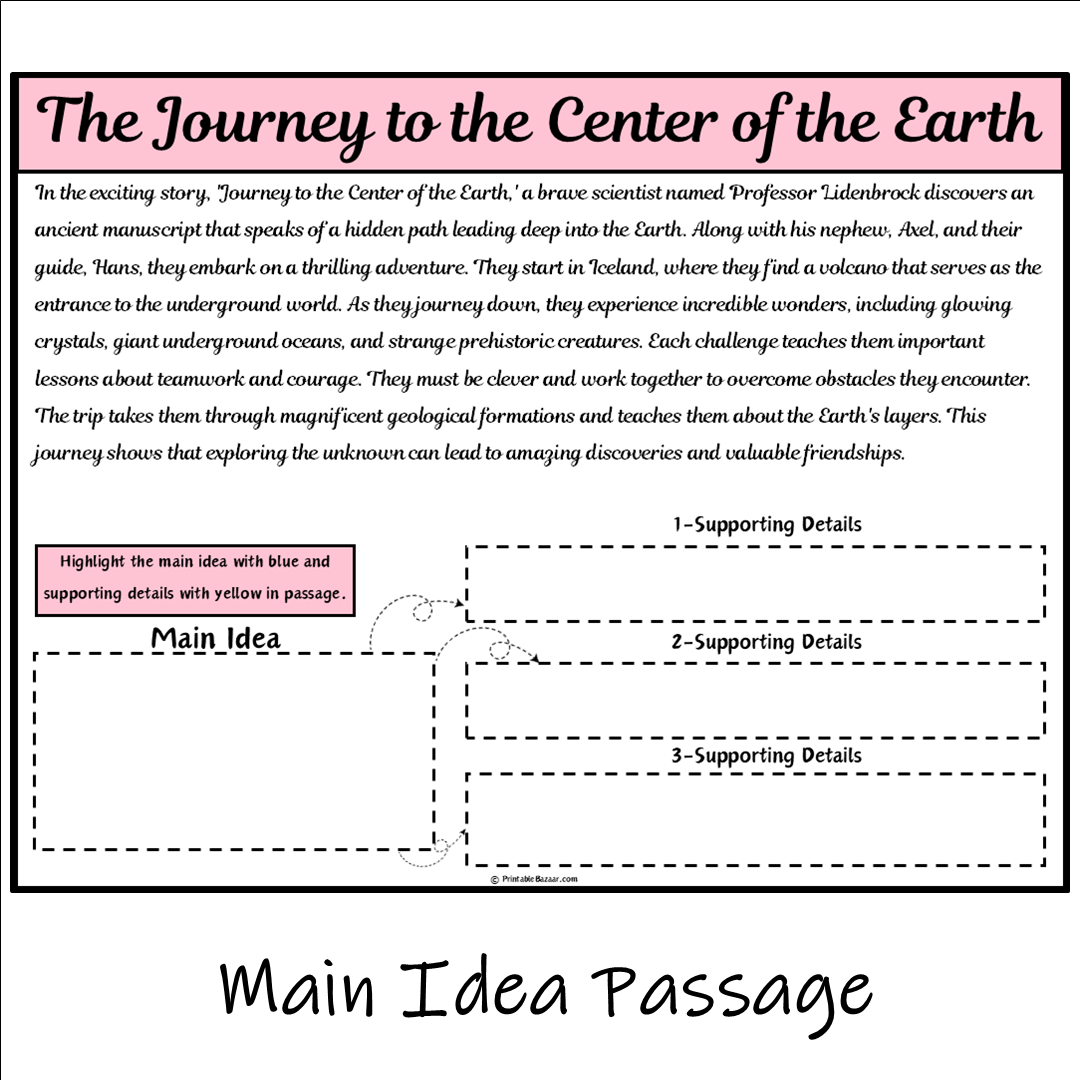 The Journey to the Center of the Earth | Main Idea and Supporting Details Reading Passage and Questions