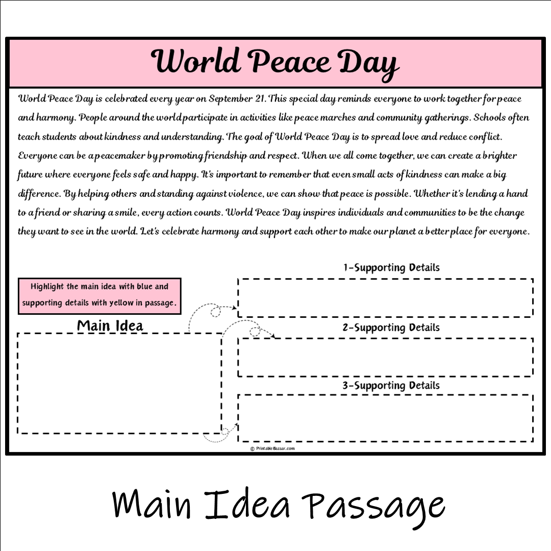 World Peace Day | Main Idea and Supporting Details Reading Passage and Questions