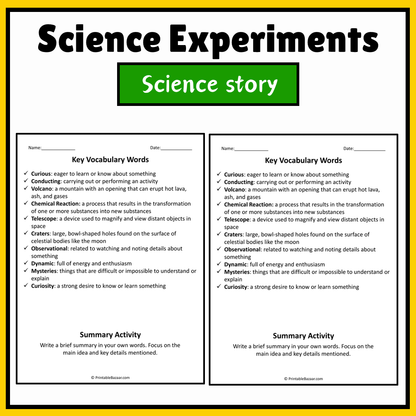 Science Experiments | Science Story Reading Comprehension Activity