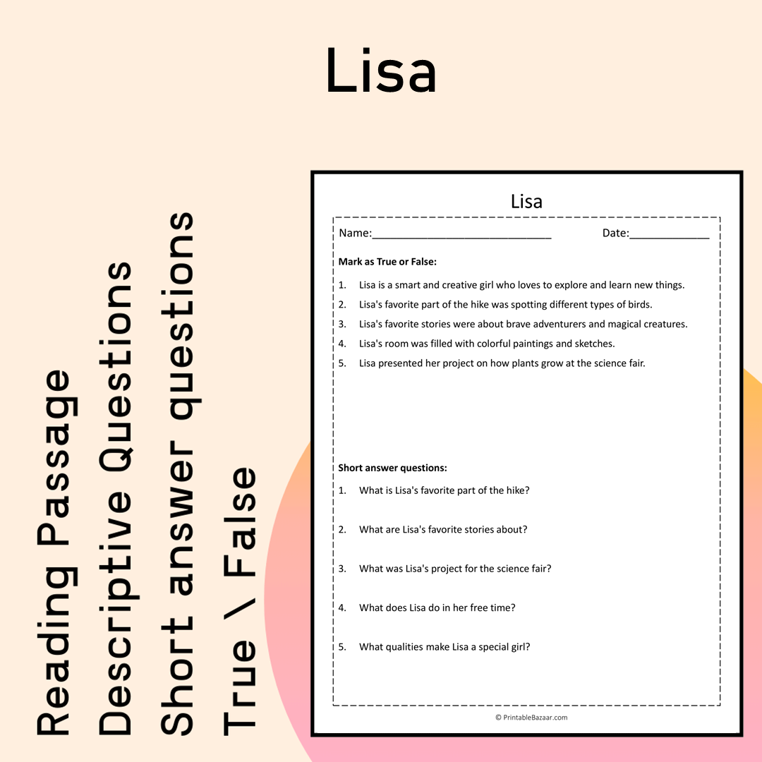 Lisa | Reading Comprehension Passage Printable Activity
