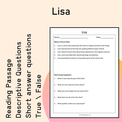 Lisa | Reading Comprehension Passage Printable Activity