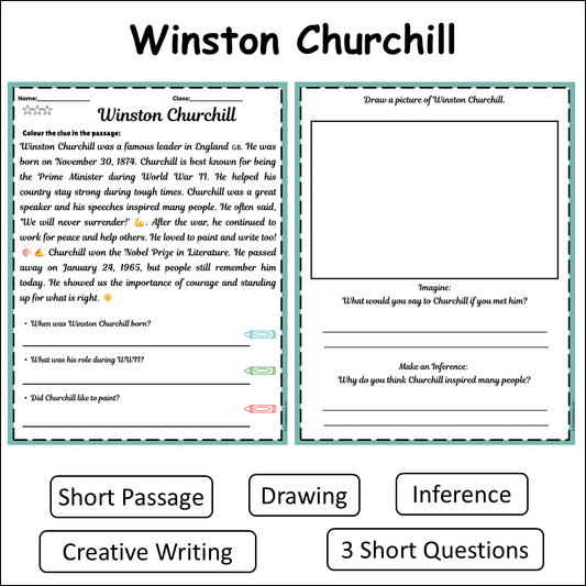 Winston Churchill | Short Reading Comprehension Creative Worksheet