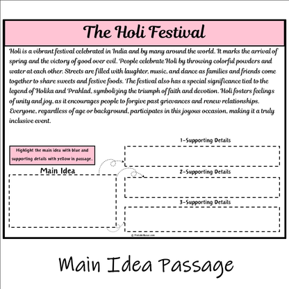 The Holi Festival | Main Idea and Supporting Details Reading Passage and Questions