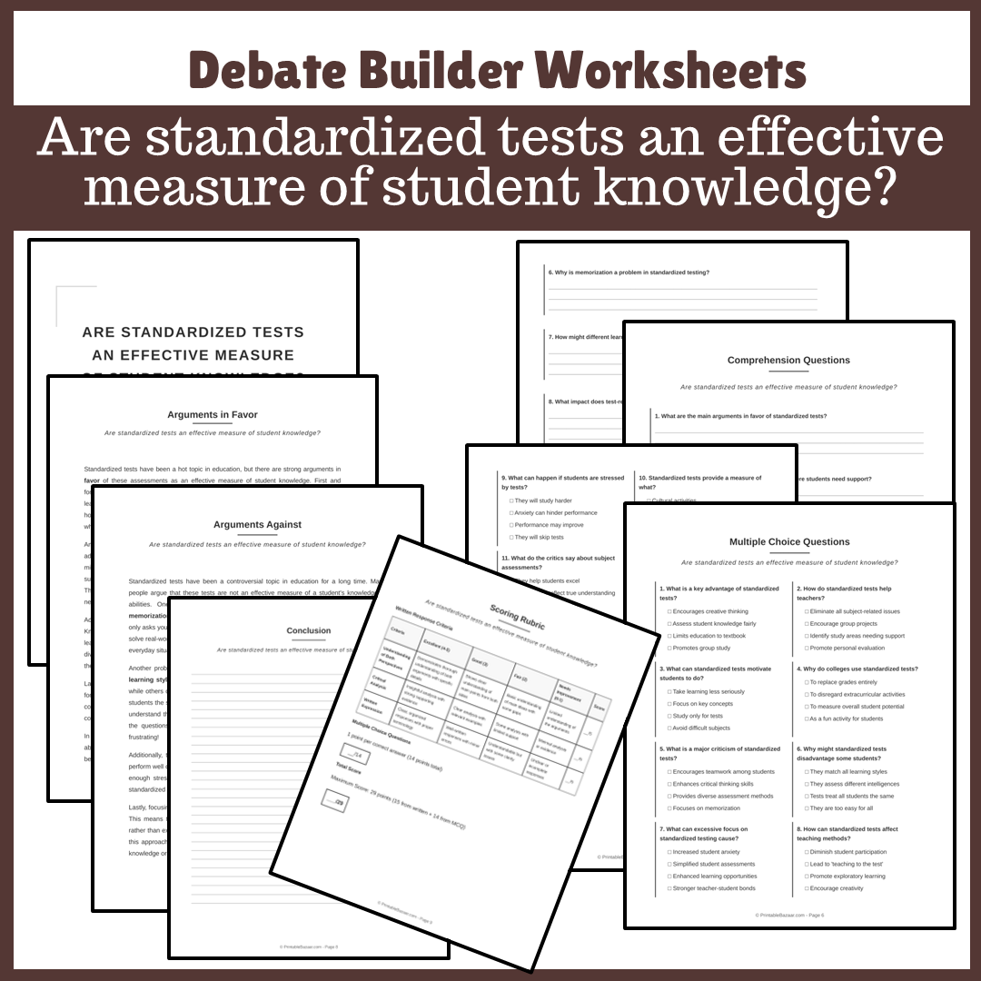 Are standardized tests an effective measure of student knowledge? | Favour and Against Worksheet Printable Activity