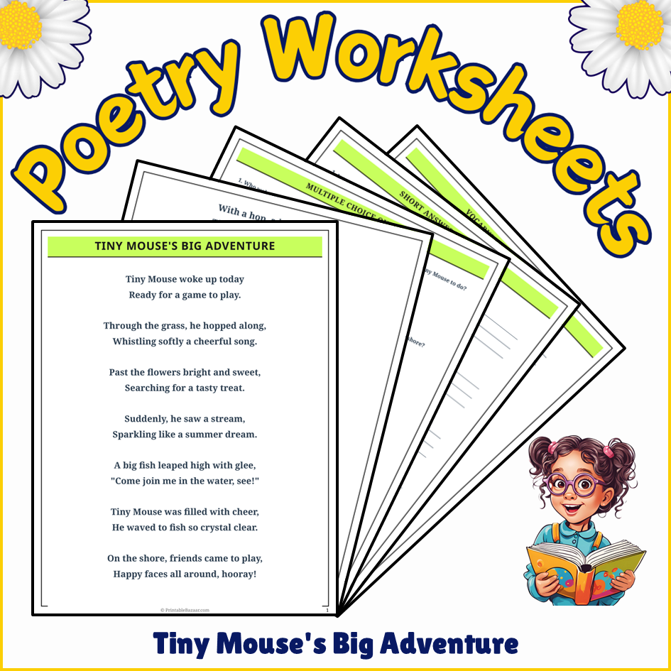 Tiny Mouse's Big Adventure | Poem Grammar Worksheet Printable Activity