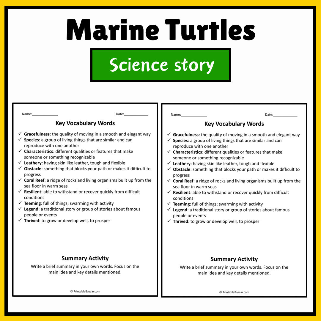 Marine Turtles | Science Story Reading Comprehension Activity