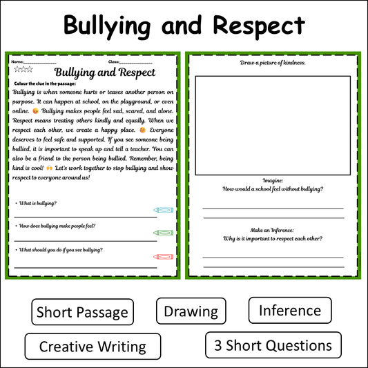 Bullying and Respect | Short Reading Comprehension Creative Worksheet