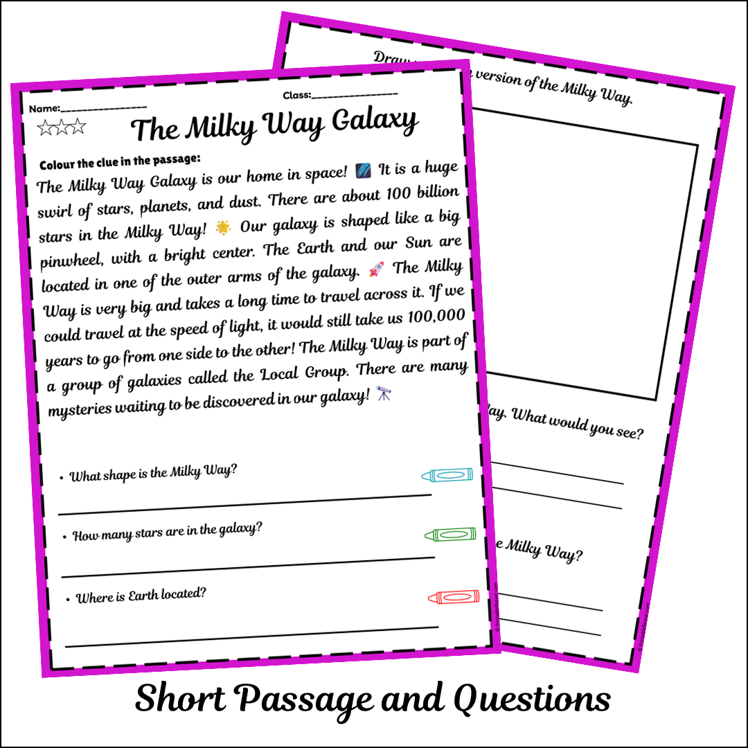 The Milky Way Galaxy | Short Reading Comprehension Creative Worksheet