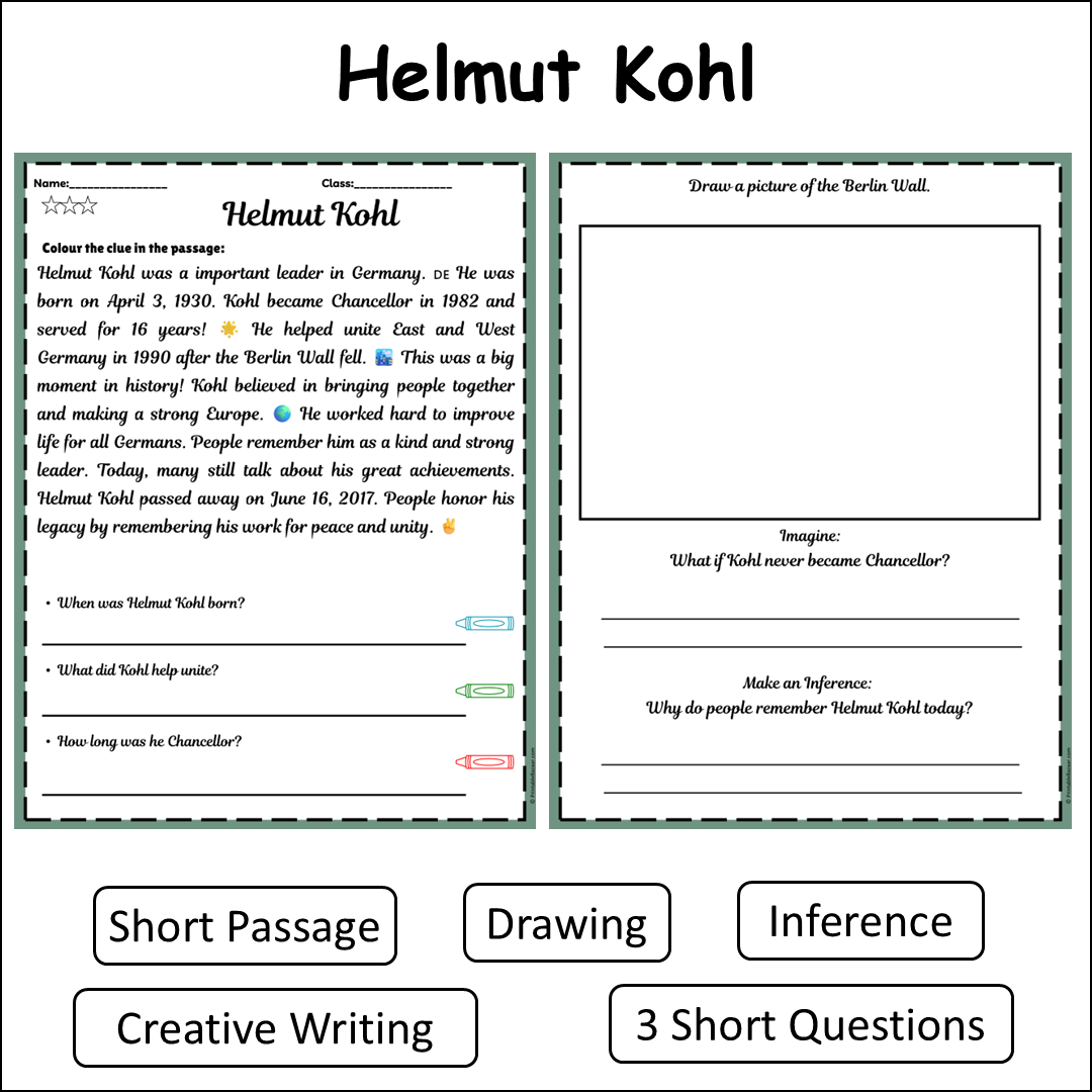 Helmut Kohl | Short Reading Comprehension Creative Worksheet