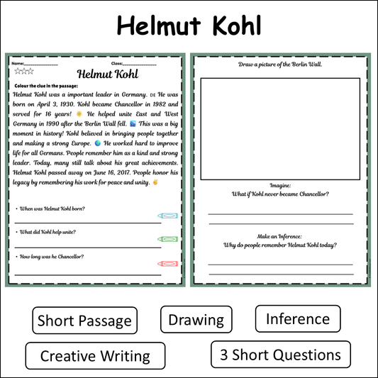 Helmut Kohl | Short Reading Comprehension Creative Worksheet
