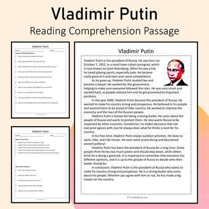 Vladimir Putin | Reading Comprehension Passage Printable Activity