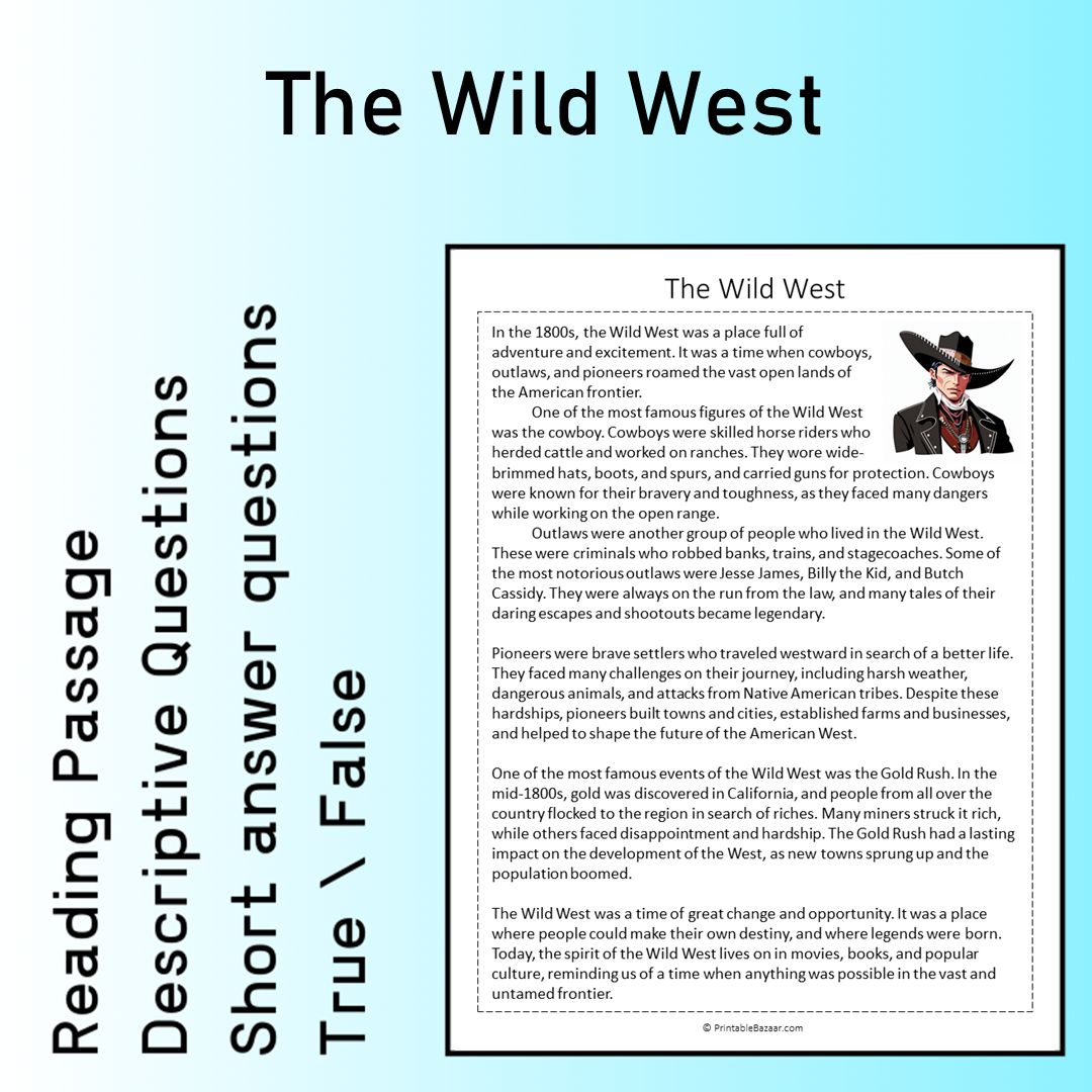 The Wild West | Reading Comprehension Passage Printable Worksheet