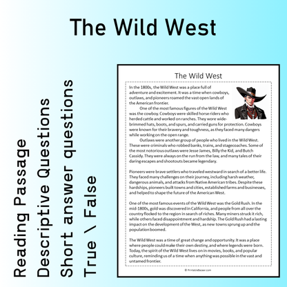 The Wild West | Reading Comprehension Passage Printable Worksheet