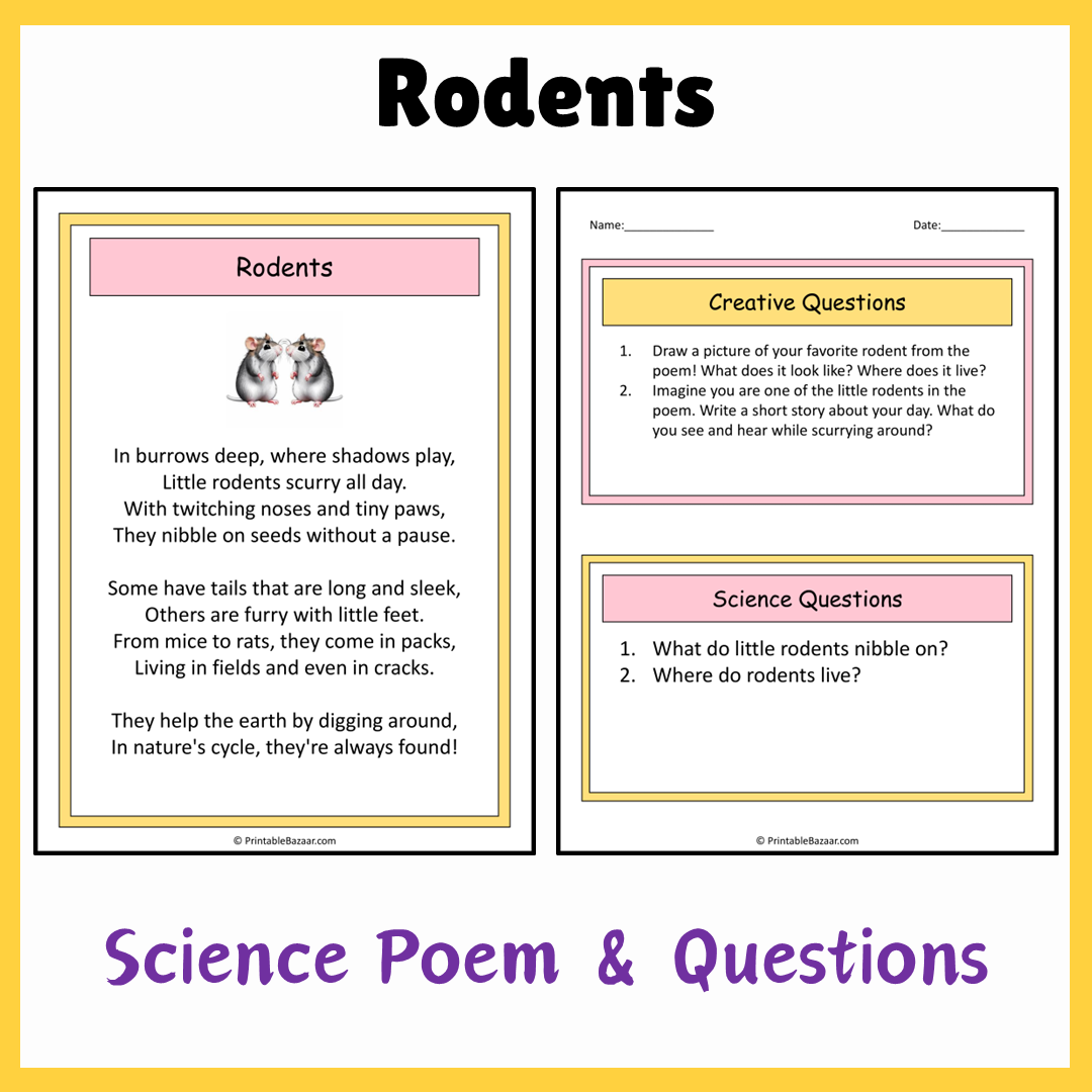 Rodents | Science Poem Reading Comprehension Activity