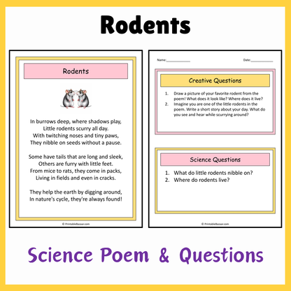 Rodents | Science Poem Reading Comprehension Activity