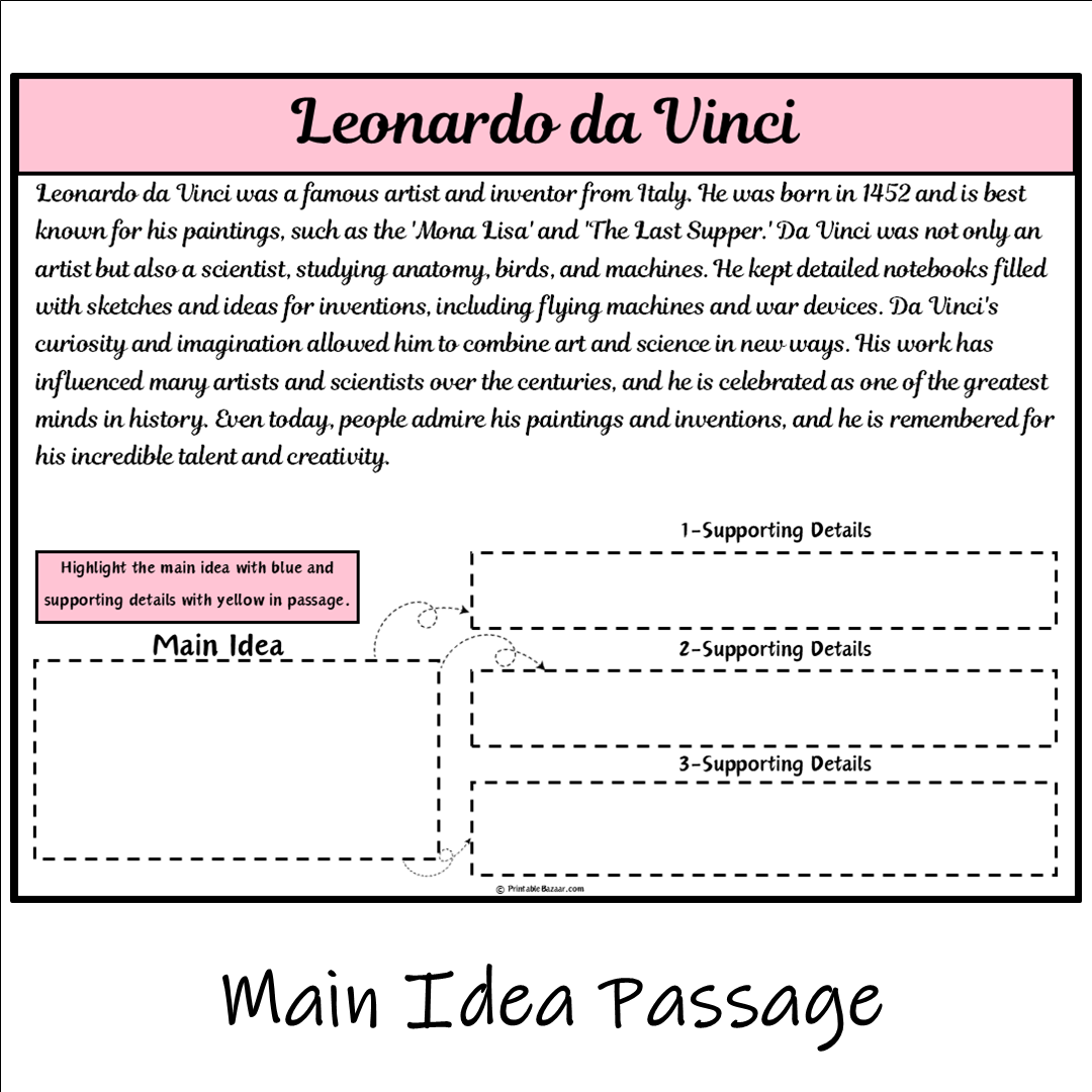 Leonardo da Vinci | Main Idea and Supporting Details Reading Passage and Questions