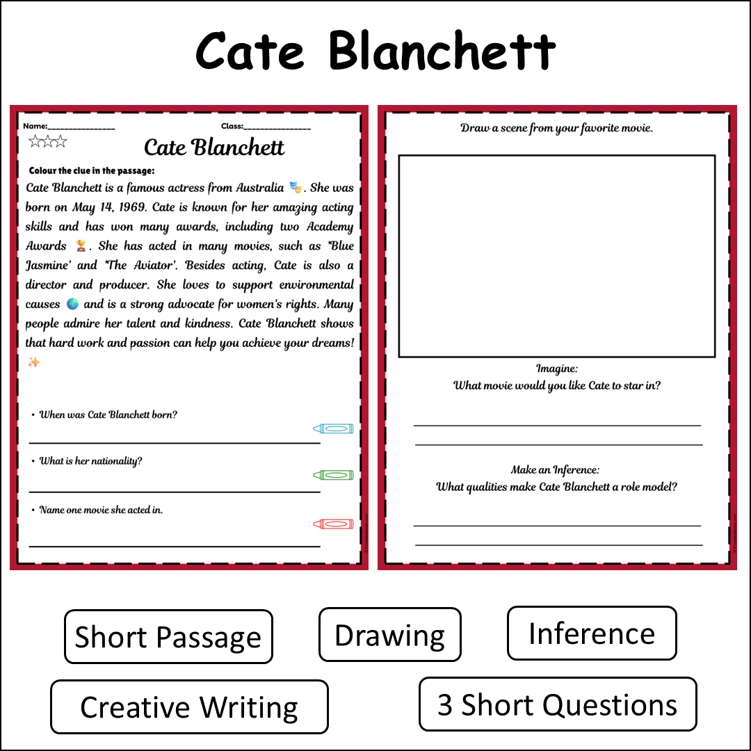 Cate Blanchett | Short Reading Comprehension Creative Worksheet