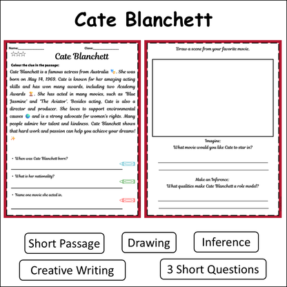 Cate Blanchett | Short Reading Comprehension Creative Worksheet