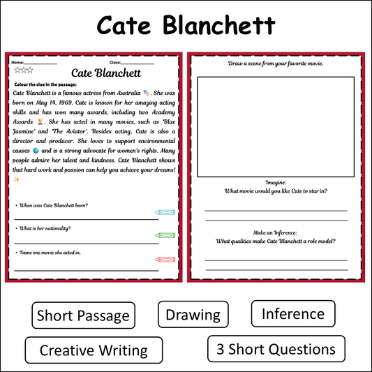 Cate Blanchett | Short Reading Comprehension Creative Worksheet