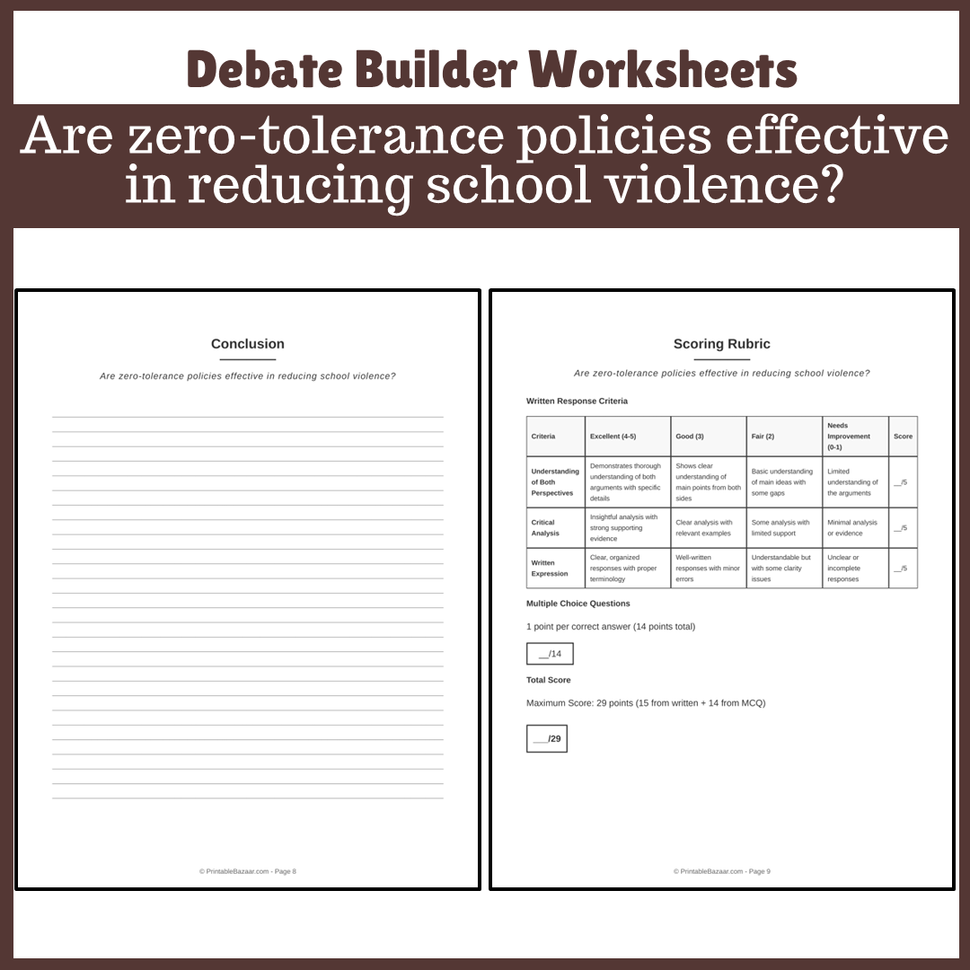 Are zero-tolerance policies effective in reducing school violence? | Favour and Against Worksheet Printable Activity
