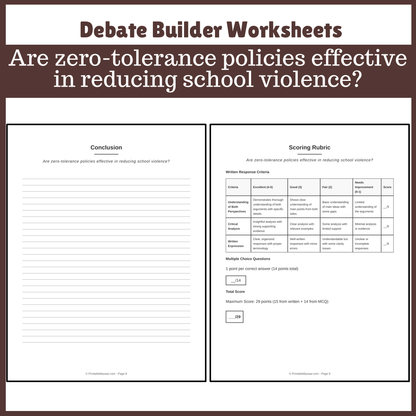 Are zero-tolerance policies effective in reducing school violence? | Favour and Against Worksheet Printable Activity