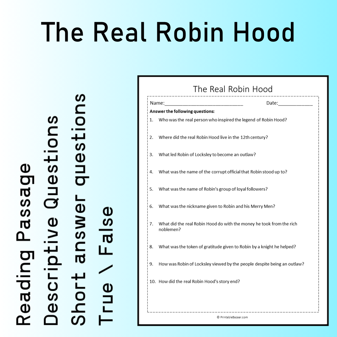 The Real Robin Hood | Reading Comprehension Passage Printable Worksheet