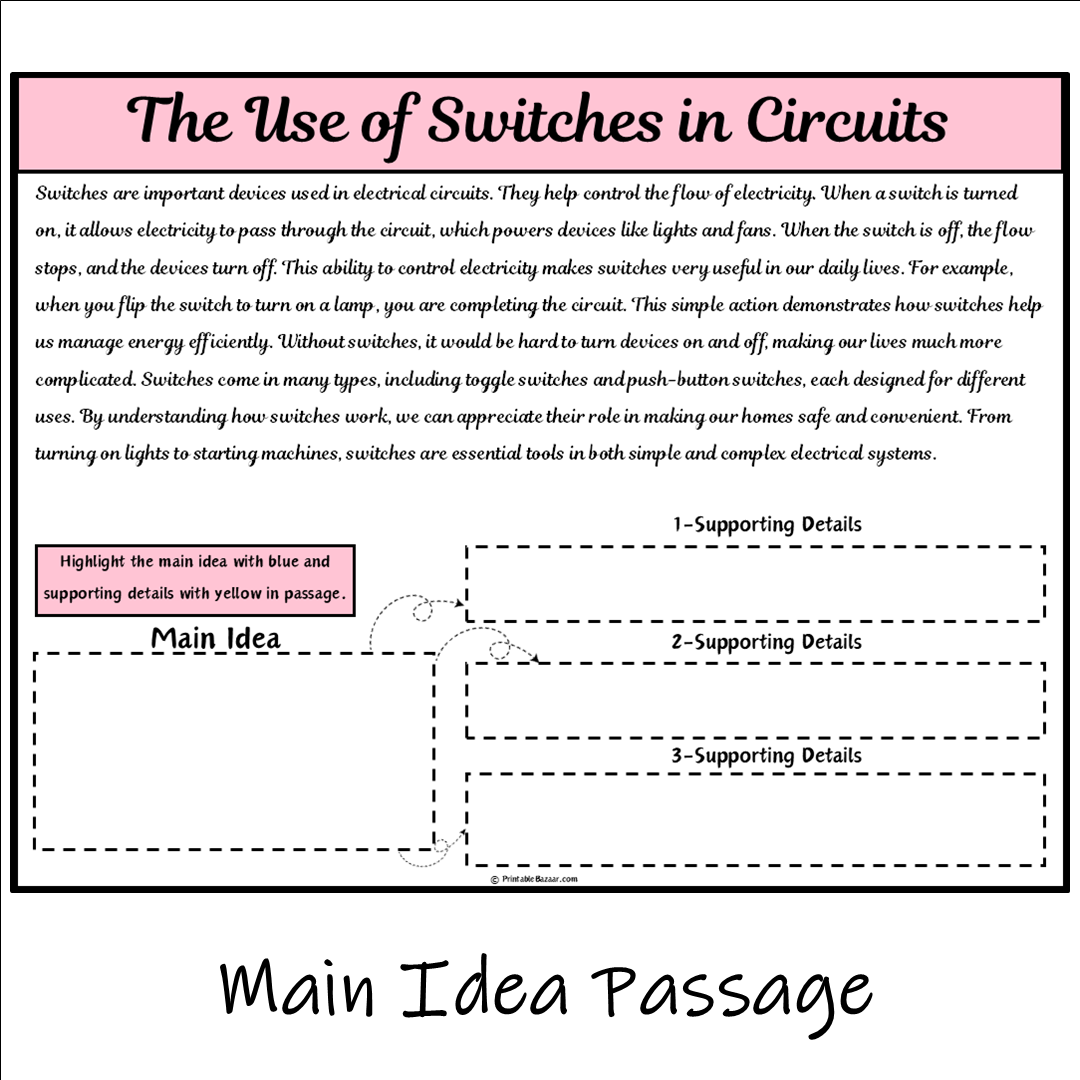 The Use of Switches in Circuits | Main Idea and Supporting Details Reading Passage and Questions