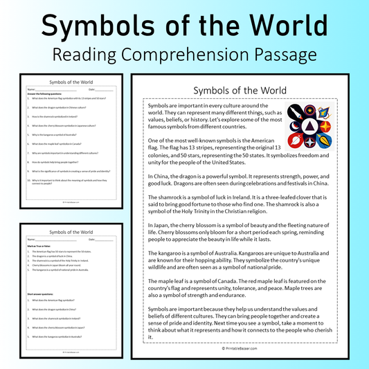 Symbols of the World | Reading Comprehension Passage Printable Worksheet