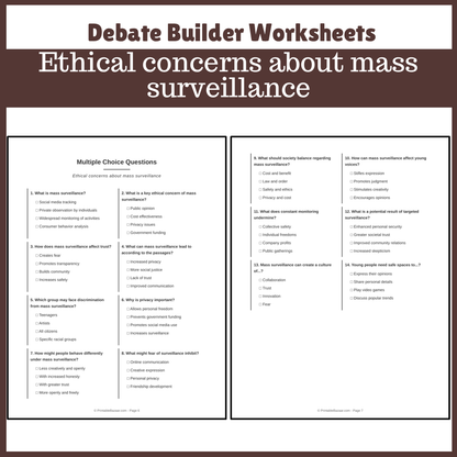 Ethical concerns about mass surveillance | Favour and Against Worksheet Printable Activity