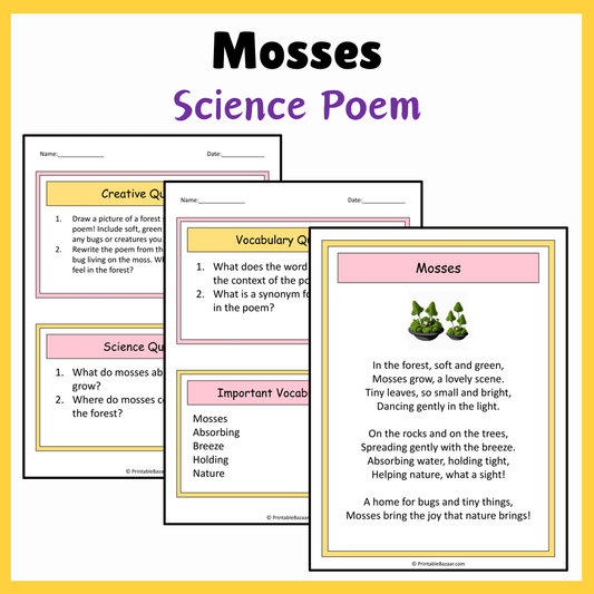 Mosses | Science Poem Reading Comprehension Activity