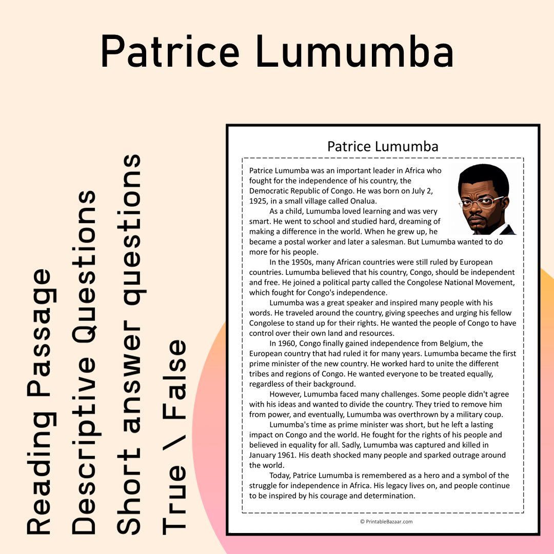 Patrice Lumumba | Reading Comprehension Passage Printable Activity