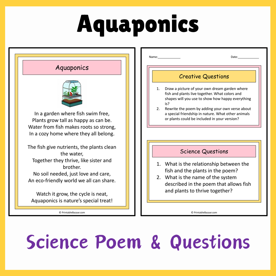 Aquaponics | Science Poem Reading Comprehension Activity