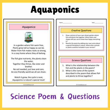 Aquaponics | Science Poem Reading Comprehension Activity