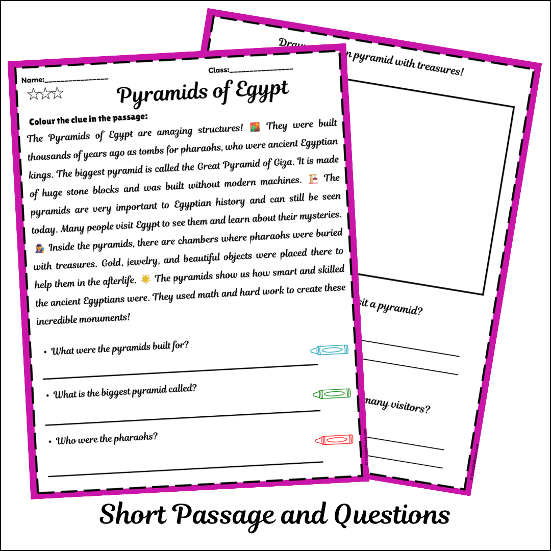 Pyramids of Egypt | Short Reading Comprehension Creative Worksheet