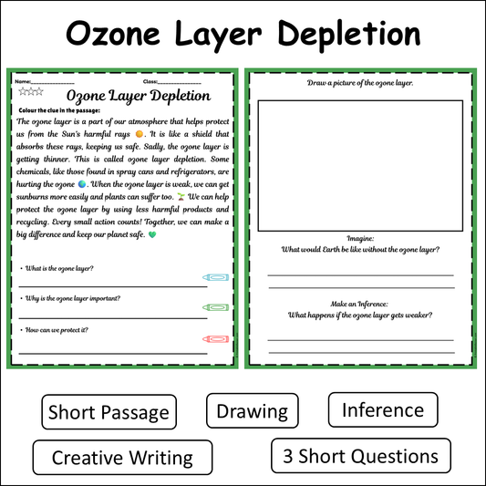 Ozone Layer Depletion | Short Reading Comprehension Creative Worksheet