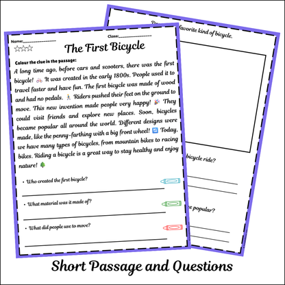 The First Bicycle | Short Reading Comprehension Creative Worksheet