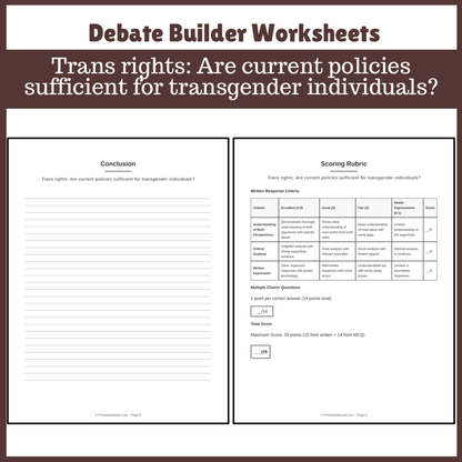 Trans rights: Are current policies sufficient for transgender individuals? | Favour and Against Worksheet Printable Activity