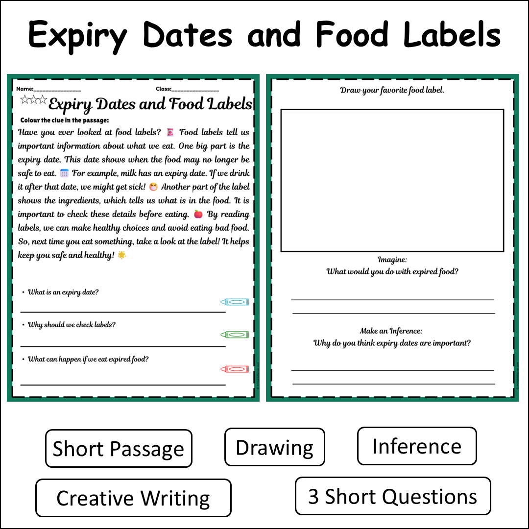 Expiry Dates and Food Labels | Short Reading Comprehension Creative Worksheet