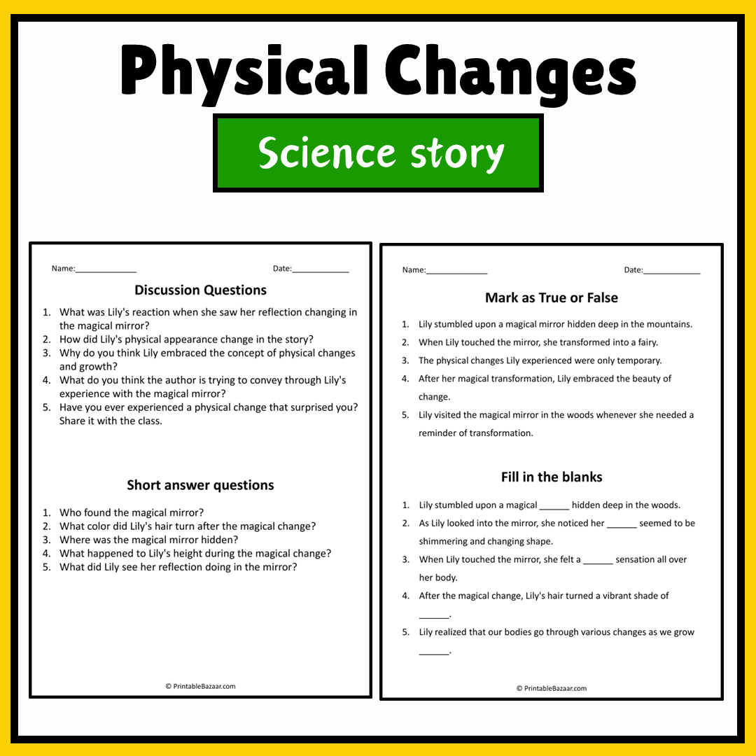 Physical Changes | Science Story Reading Comprehension Activity