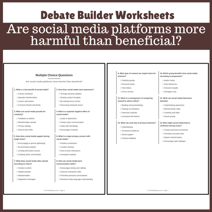 Are social media platforms more harmful than beneficial? | Favour and Against Worksheet Printable Activity