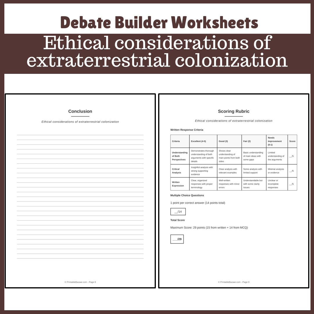 Ethical considerations of extraterrestrial colonization | Favour and Against Worksheet Printable Activity