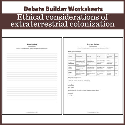 Ethical considerations of extraterrestrial colonization | Favour and Against Worksheet Printable Activity