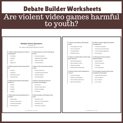 Are violent video games harmful to youth? | Favour and Against Worksheet Printable Activity
