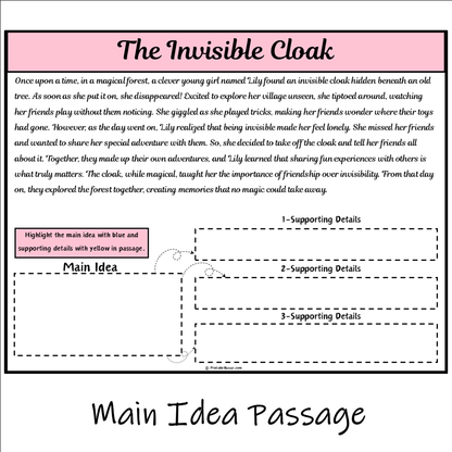 The Invisible Cloak | Main Idea and Supporting Details Reading Passage and Questions