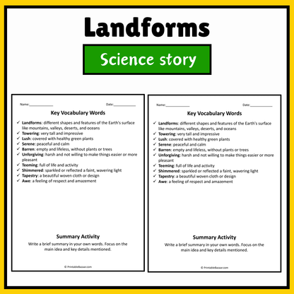 Landforms | Science Story Reading Comprehension Activity