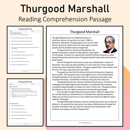 Thurgood Marshall | Reading Comprehension Passage Printable Activity