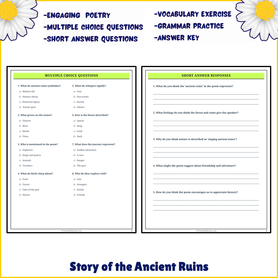 Story of the Ancient Ruins | Poem Grammar Worksheet Printable Activity