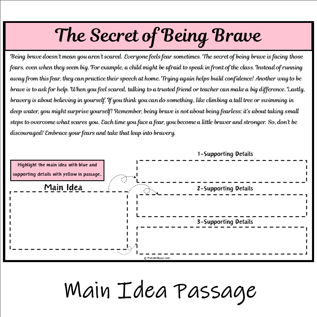 The Secret of Being Brave | Main Idea and Supporting Details Reading Passage and Questions