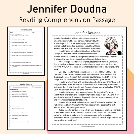 Jennifer Doudna | Reading Comprehension Passage Printable Activity